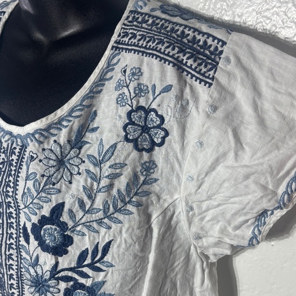 Johnny was womens large lei lei 100% linen mini dress tunic embroidered - Picture 3 of 7